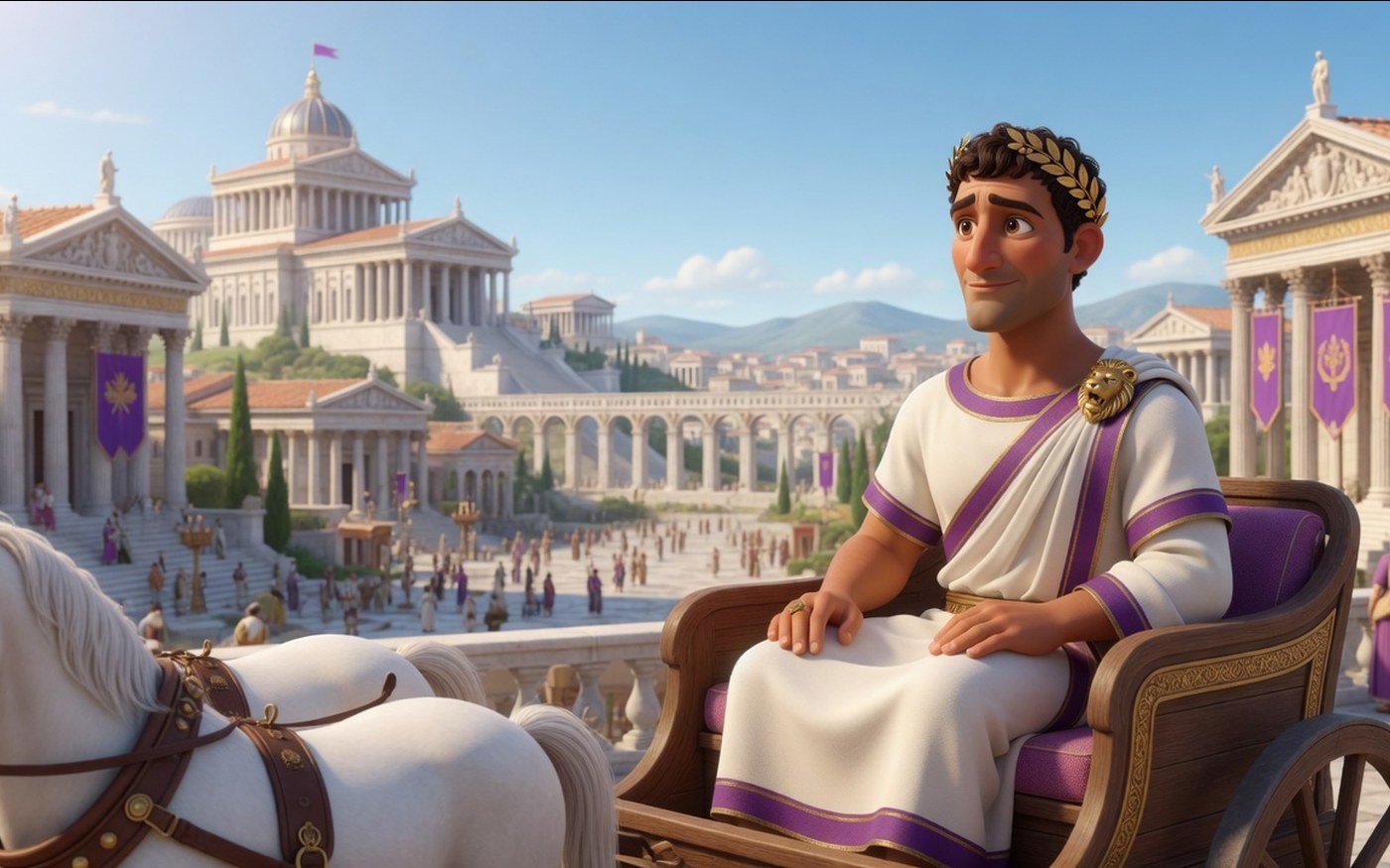 Roman mayor viewing the city from a cart