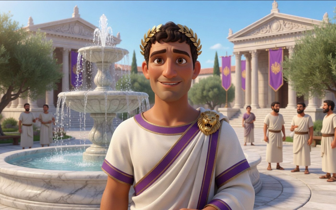 Roman mayor at the civic fountain plaza