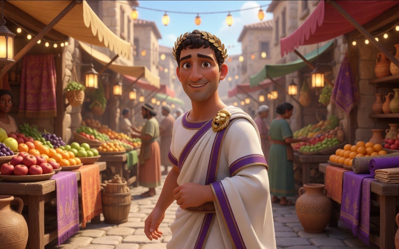 Roman mayor walking the market street